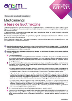 Médicaments à base de lévothyroxine, Point d'information pour les patients, par l’Agence nationale de sécurité du médicament et des produits de santé (ANSM)
