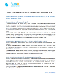 Contribution de Renaloo aux Etats Généraux de la bioéthique 2018